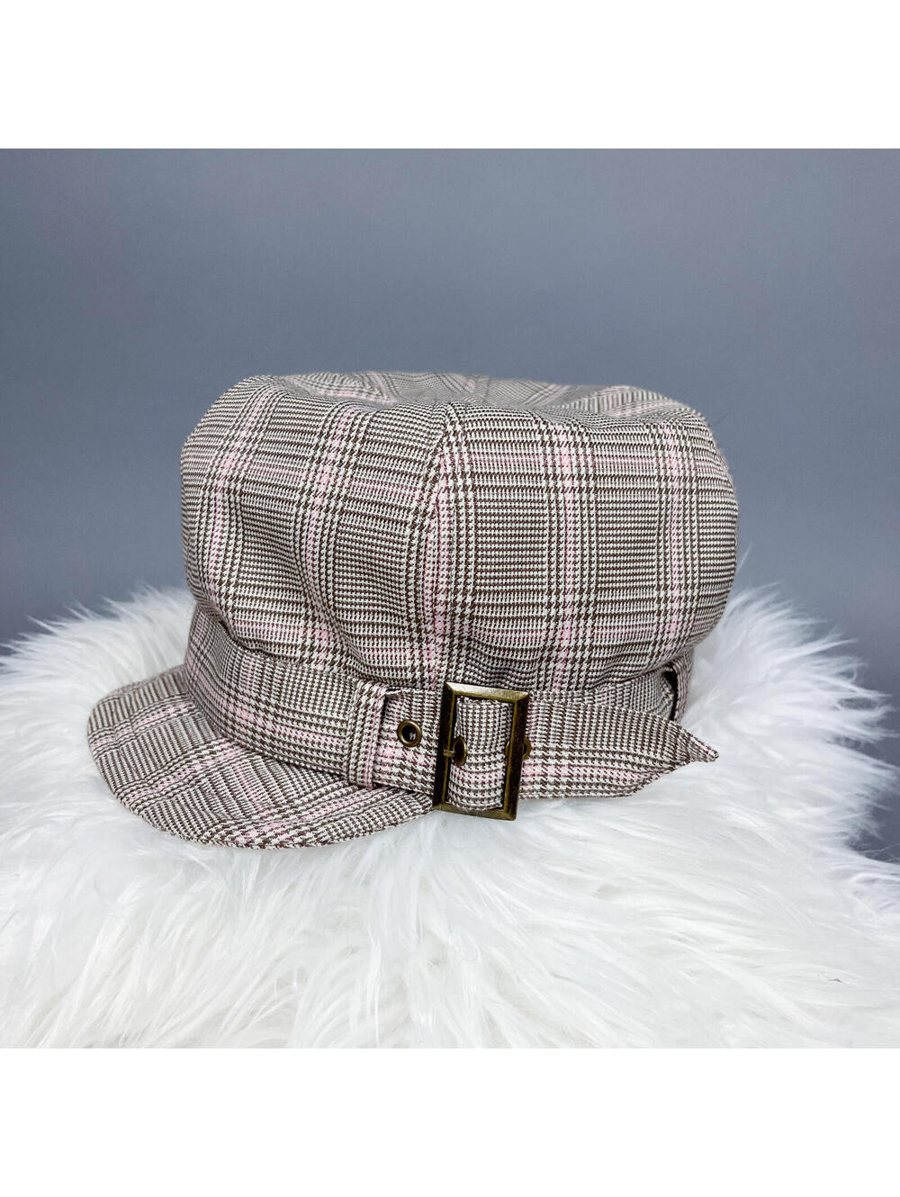 Y2K Newsboy Cap, Women's Plaid Pattern Buckle Accent Hat